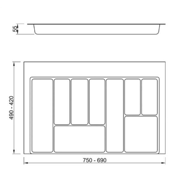 Лоток для столових приборів MULLER білий матовий L=490 мм W=750 мм (SO0945) SO0945 фото