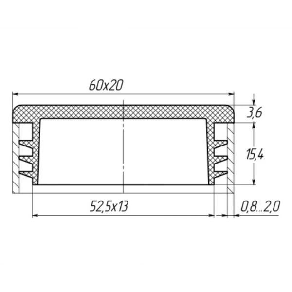 Заглушка для труби Termoplast внутрішня прямокутна 60x20мм пластик Чорна (ZG0790) ZG0790 фото