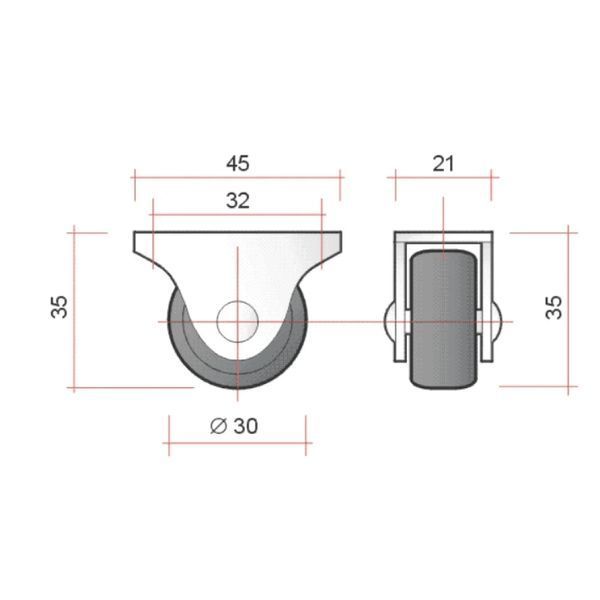 Ролик меблевий UV H=35 мм D=30 мм пластик чорний (RL0267) RL0267 фото