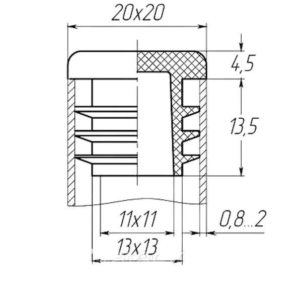 Заглушка для труби Termoplast внутрішня квадратна 20x20мм пластик Чорна (ZG0764) ZG0764 фото
