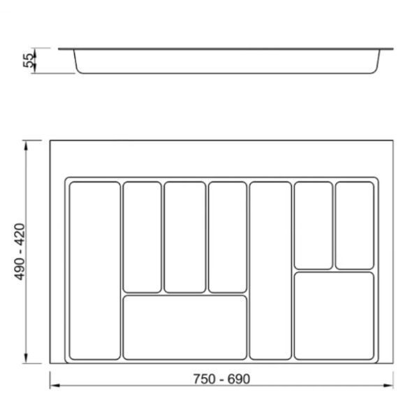 Лоток для столових приборів MULLER антрацит матовий L=490 мм W=750 мм (SO0933) SO0933 фото