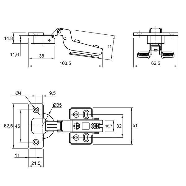 Петля Muller Profi Line внутрішня 100&deg; Slide-on D=35мм з пружиною без доводчика Нікель (MP0903) MP0903 фото